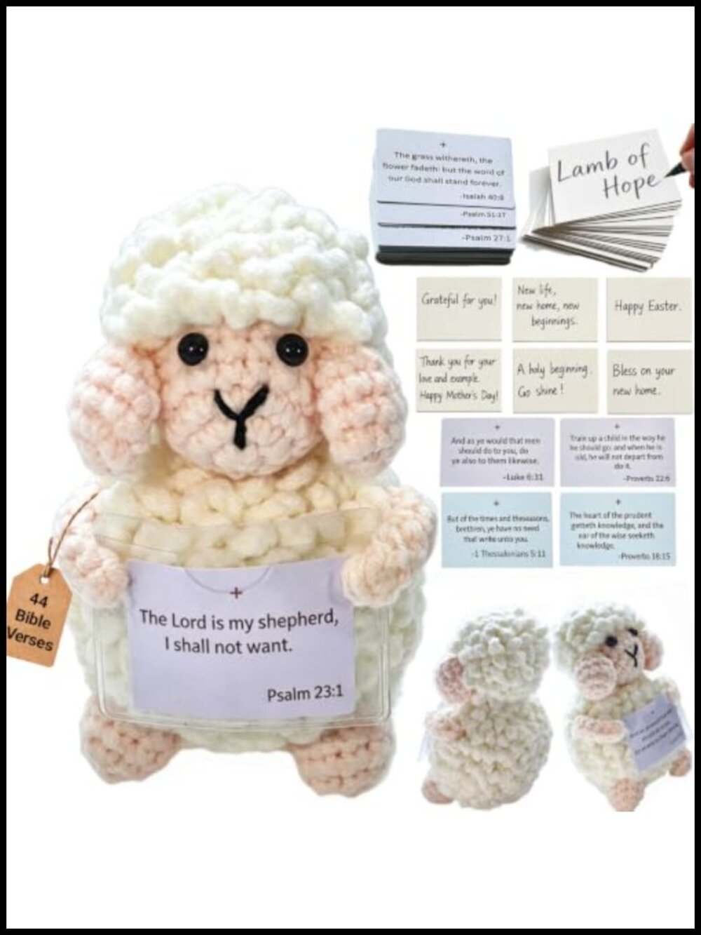 Crochet Lamb of Hope Figurine with Bible Verse Cards Christian Gift